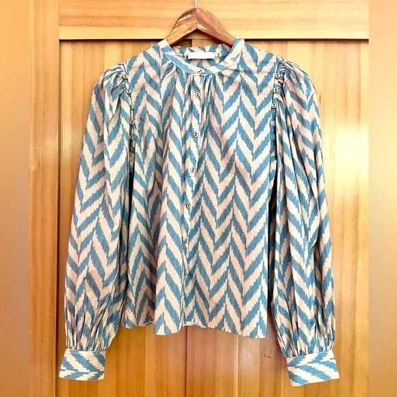 Ulla Johnson Rory Graphic-Print Cropped Blouse - size 4 - Picture 3 of 7